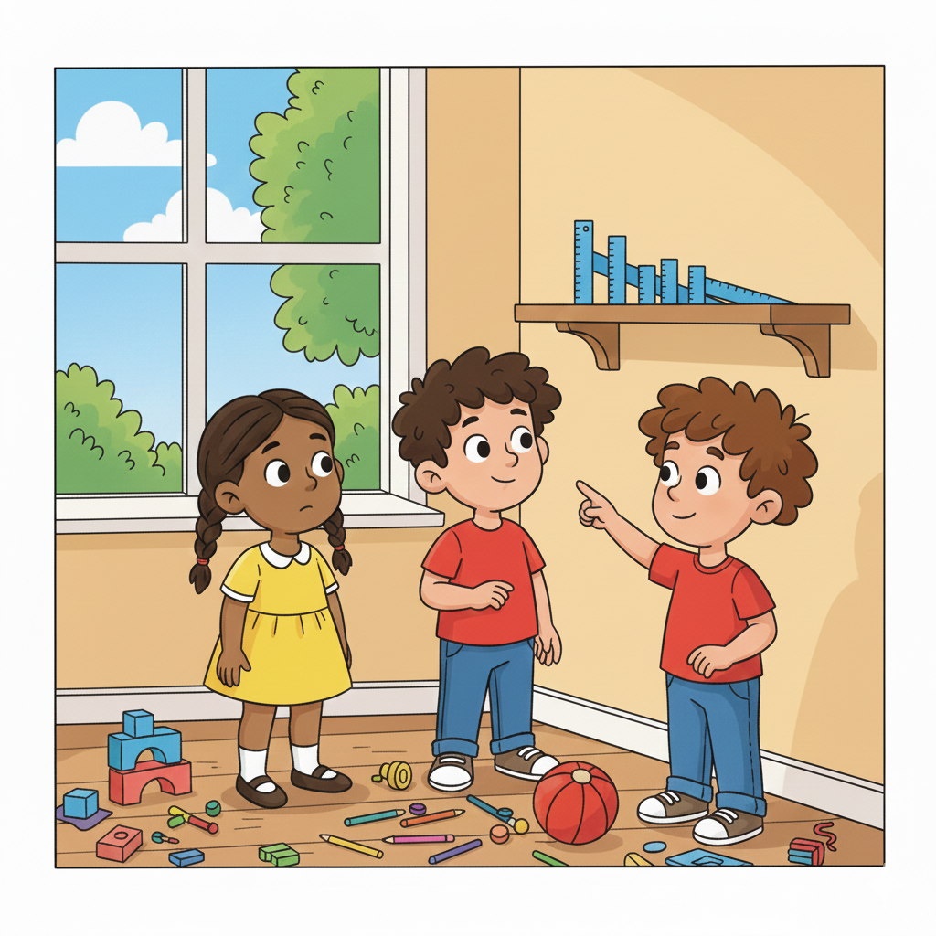 حوار بين طالبتين في الفصل عن الأدوات المدرسية